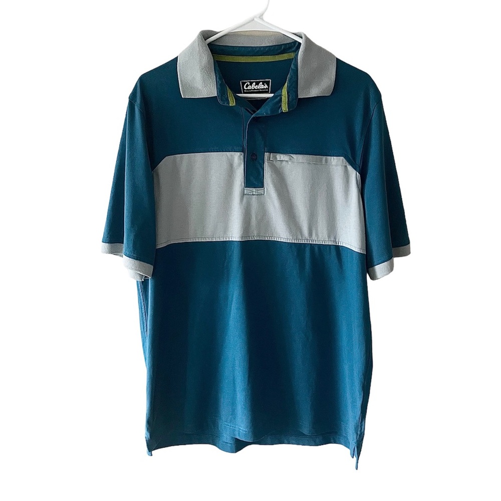 Cabela's Worlds Foremost Outfitters Mens Polo Shirt Size L Short Sleeve Blue